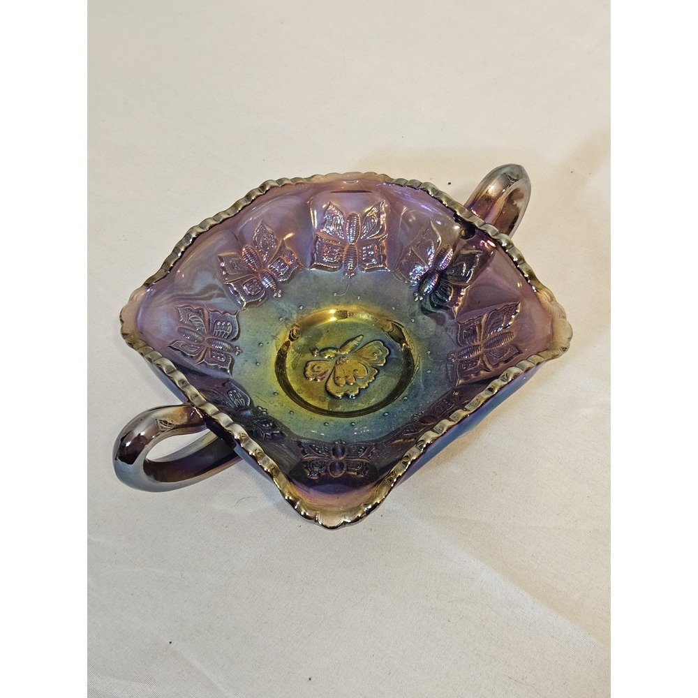 Vintage‎ Fenton Amethyst Carnival Glass Bon Bon Dish Butterflies
